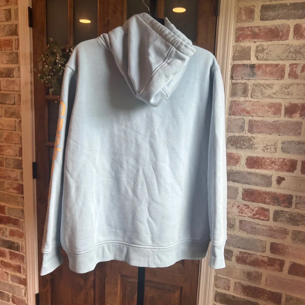 Carhartt Hoodie Women 2X Baby Blue Relaxed Fit Logo Arm Graphic Pullover FLAW